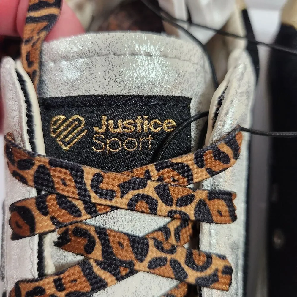 Justice Sport Sneakers Black & Silver Low Court Casual Size 6 New